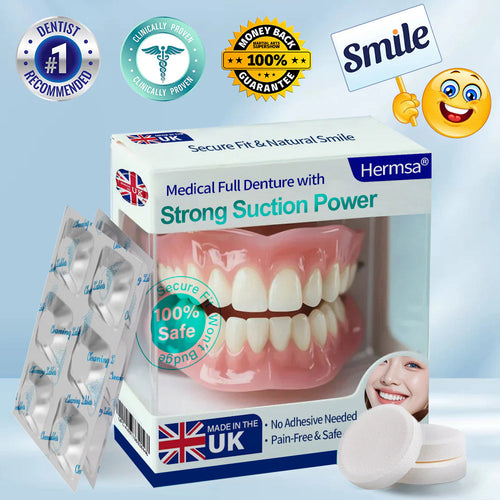 🦷Smile & Eat Confidently Again — Hermsa® Medical Suction-fit Denture🍀✅ Made and Shipped from the UK🍀