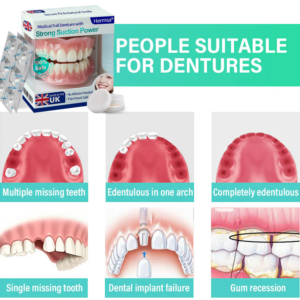 🦷Smile & Eat Confidently Again — Hermsa® Medical Suction-fit Denture🍀✅ Made and Shipped from the UK🍀