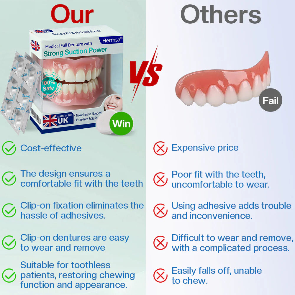 🦷Smile & Eat Confidently Again — Hermsa® Medical Suction-fit Denture🍀✅ Made and Shipped from the UK🍀